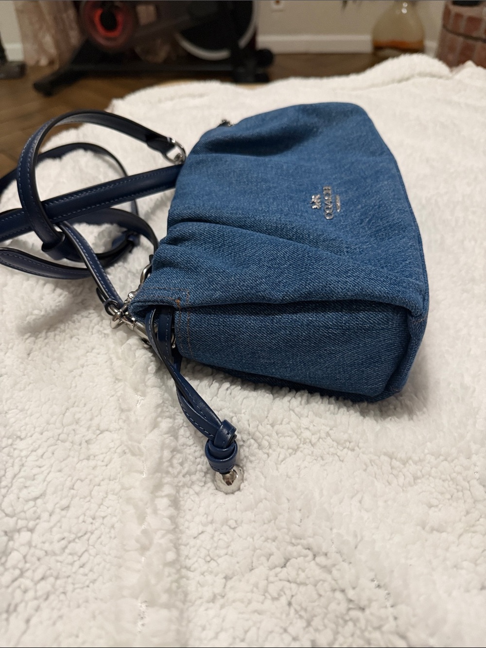 Coach Denim Ruched Crossbody in Blue with Navy Strap - Picture 4 of 8